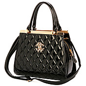 ISHE  Women's  Classic Rhombus PU Shoulder/Crossbody Bag(Black)