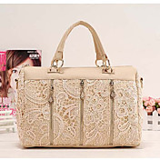 Lady Korean Lace PU Leather Sholder Bag(Almond)