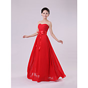 Qiaorui Fashion Waist Strapless Long Bridesmaid Dress(Red)