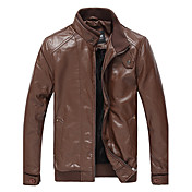 JNE·FOX Men's Slim Stand Collar Pu Coat(Coffee)