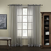 Modern Grey Stripe Polyester Sheer Curtain (Two Panels)