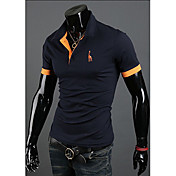 Langdeng Casual Short Sleeve Polo Shirt(Navy Blue)