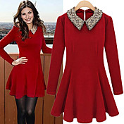 Lemon Sea Women's Elegant Doll Collar Sequins Slim Long Sleeve Dress