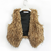 Sleeveless Collarless Faux Fur Party/Casual Vest
