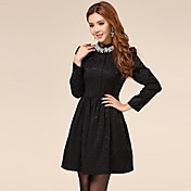 LOONGZY Women's Black Lace Fit Long Sleeve Lace Dress