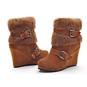 Moolecole Women's Brown Soft Leather Rubber Sole Cony Hair Warm Comfortable Platform Boots