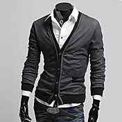 Men's V Neck Contrast Color Buckle Sweaters Coat