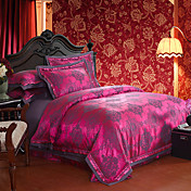 4-Piece 350TC Jacquard Floral Rose Duvet Cover Set