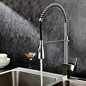 Single Handle Solid Brass Spring Pull Down Kitchen Faucet - Chrome Finish