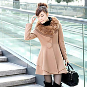 KICAI Fur Collar Tweed Swing Overcoat