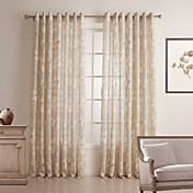(One Pair) Country Floral Linen/Cotton Blend Sheer Curtain 