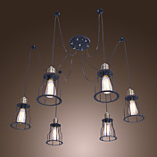 360W Retro Pendant Light with 6 Lights and Metal Frame