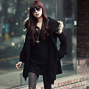 Woosa Double Breasted Hoodie Long Tweed Coat