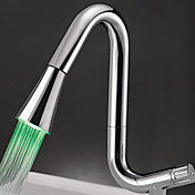 Contemporary Chrome Finish Multi-Color LED Kitchen Faucet