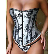 Sexy Polyester-mixed Cotton Plastic Boned Lace-Up Corset Bustier and G-string Set
