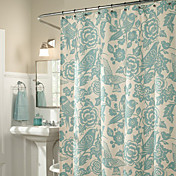 Shower Curtain Light Green Flower & Birds Print Thick Fabric Water-resistant W78