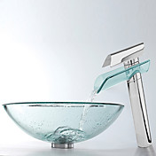Bathroom Sink Set, Transparent Tempered Glass Bathroom Sink and Chrome Finish Bathroom Faucet 