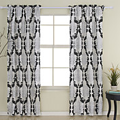 (One Pair Rod Pocket Top) Classic Country Leaf Flocking Energy Saving Curtain