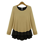Queen Women's Long Sleeve Round Neck Contrast Color Shirt