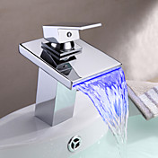 Contemporary Thermochromic Multi-color LED Stainless Steel Spout Bathroom Sink Faucet