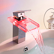 Single Handle Color Changing LED Waterfall Bathroom Sink Faucet (Chrome Finish)