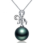 JOY Women's Noble Black Pearl South Sea Pearl S925 Sliver Necklace(Screen Color)