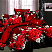 Duvet Cover Set, 4-Piece Oil Print Flowers Antique Full Size