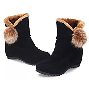 Shanhu Warm Fur Decor Round Toe Low Heel Boots(Black)