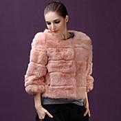 YMNA Fashion 3/4 Sleeve Fur Coat(Pink)