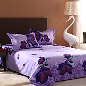 Duvet Cover Set,4-Piece 3d Effect Printed Purple Morning Glory Full Size