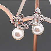 MISS U Women's White Butterfly Pearl Earrings
