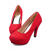 Shanhu Elegant Lace Stitching Platform High Heel Shoes(Red)