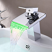 Contemporary Thermochromic Multi-color LED Stainless Steel Spout Bathroom Sink Faucet