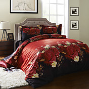 Duvet Cover Set, 4-Piece Oil Print Flowers Antique Full Size
