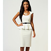 6 Colors New Fashion Women Black and White Peplum Bodycon OL Office Lady Casual Dress with Belt 9052