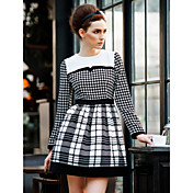 TS Vintage Color Block Houndstooth Grid Swing Dress