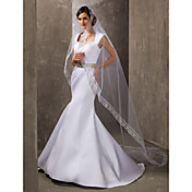 One-tier Cathedral Wedding Veil With Applique Edge