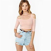 Women‘s Sexy One Shoulder Half Sleeve Stretch Crop Top