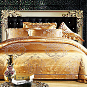 4-Piece Jacquard Gold Floral Modern Style Duvet Cover Set