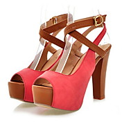 Faux Leather Women's Chunky Heel Peep Toe Sandals Shoes(More Colors)