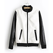 Women's Collarless Casual Patchwork PU Leather Baseball Jackets