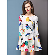 DOWISI Women's Sweet Girl Pan Collar Color Block Spring  Dress