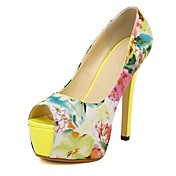 Leatherette Upper Women's Stiletto Heel Peep Toe Pumps with Flower Print Shoes

