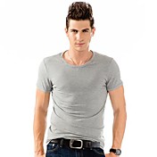 Men's Fashion Round Collar Elastic Pure Color T-shirt