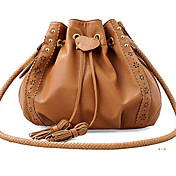 Erlen Women's Korean Style Woven Bucket One Shoulder/Crossbody Bag(Brown) 