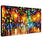 Hand Painted Oil Painting Landscape Rainning Street with Stretched Frame Ready to Hang