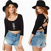 Women‘s Sexy Backless 3/4 Sleeve Crop Top