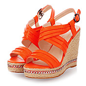 Faxu Leather Women's Wedge Heel Open Toe Sandals With Buckle Shoes(More Colors)