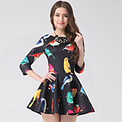 KUMOTA Women's Fashion Round Neck Colorful Pattern Swing Dress