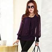 MYZX Women's Casual Knitting Chiffon Purple T-Shirt